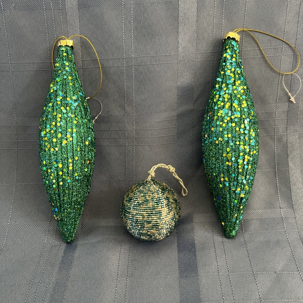 Sparkly Green Christmas Ornaments‎ Set Of Three